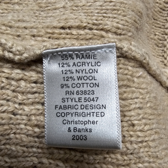 Vtg 80’s Christopher & Banks Tan Wool Ramie Embroidery Bird Cardigan Sz XL - Picture 9 of 9